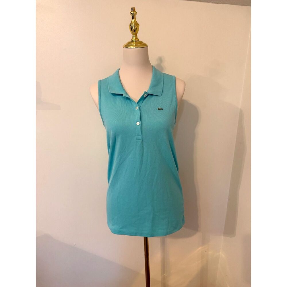 Lacoste Women’s Sleeveless Polo Turquoise Aqua Stretch Pique Size 42 XL